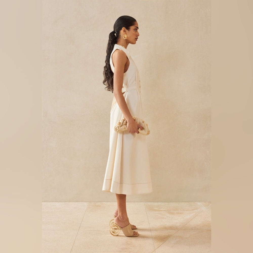 NWT $528 Cult Gaia Bella Tie-Detailed Twill Midi Shirt Dress In White - Picture 3 of 16